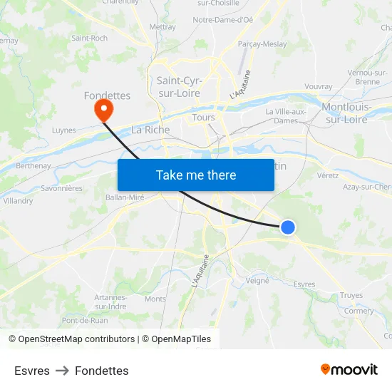 Esvres to Fondettes map