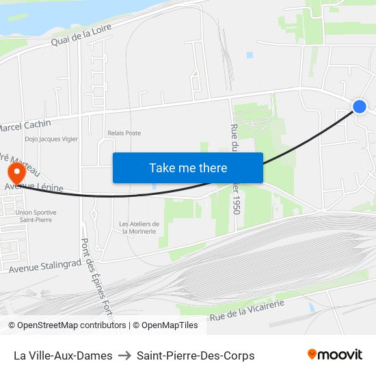 La Ville-Aux-Dames to Saint-Pierre-Des-Corps map