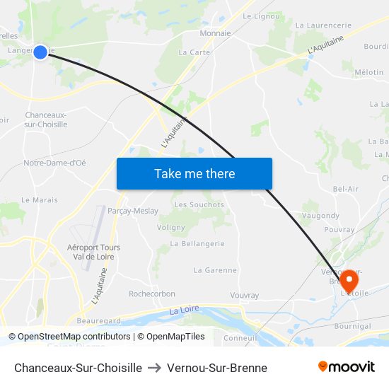 Chanceaux-Sur-Choisille to Vernou-Sur-Brenne map