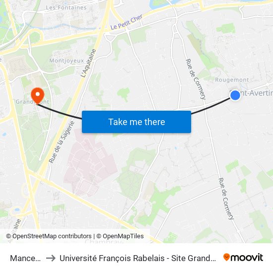 Manceau to Université François Rabelais - Site Grandmont map