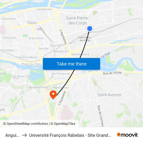 Anguille to Université François Rabelais - Site Grandmont map