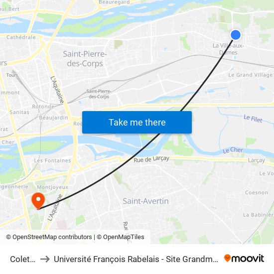 Colette to Université François Rabelais - Site Grandmont map