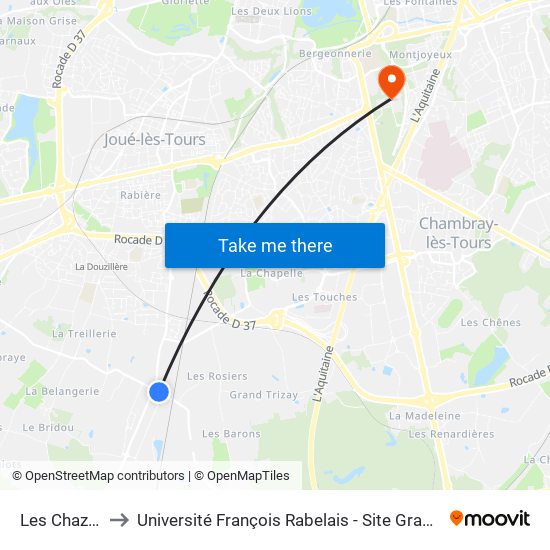 Les Chazard to Université François Rabelais - Site Grandmont map