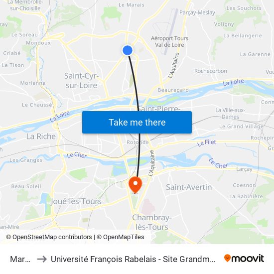 Marne to Université François Rabelais - Site Grandmont map
