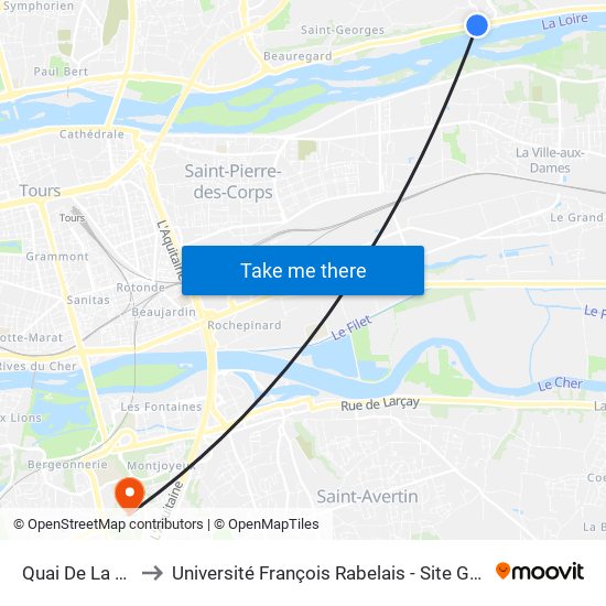 Quai De La Loire to Université François Rabelais - Site Grandmont map