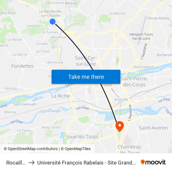 Rocailles to Université François Rabelais - Site Grandmont map