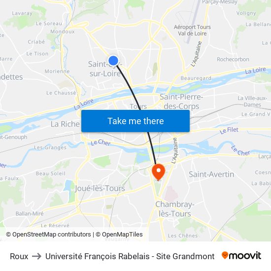 Roux to Université François Rabelais - Site Grandmont map