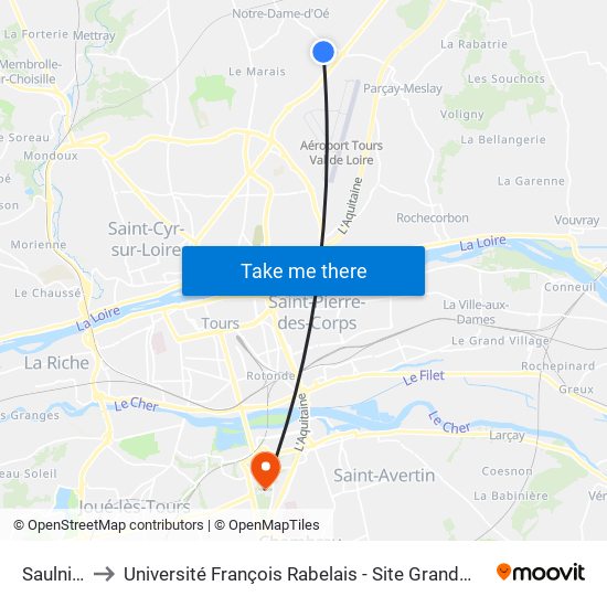 Saulnier to Université François Rabelais - Site Grandmont map