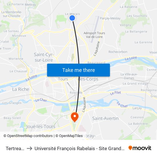 Tertreaux to Université François Rabelais - Site Grandmont map