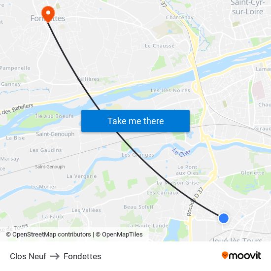 Clos Neuf to Fondettes map