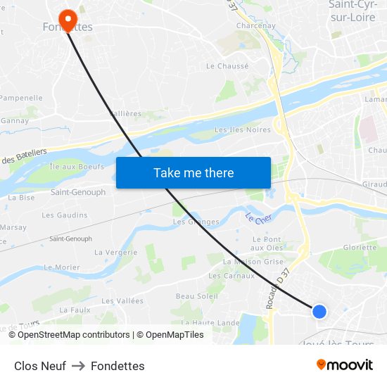 Clos Neuf to Fondettes map