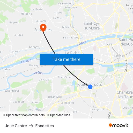 Joué Centre to Fondettes map