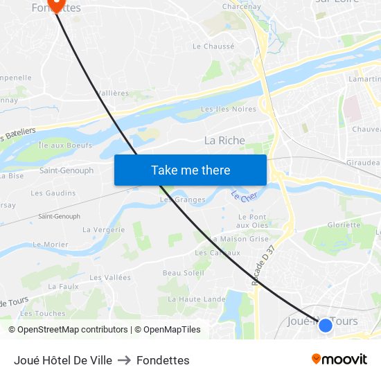 Joué Hôtel De Ville to Fondettes map