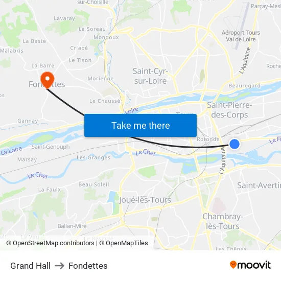 Grand Hall to Fondettes map