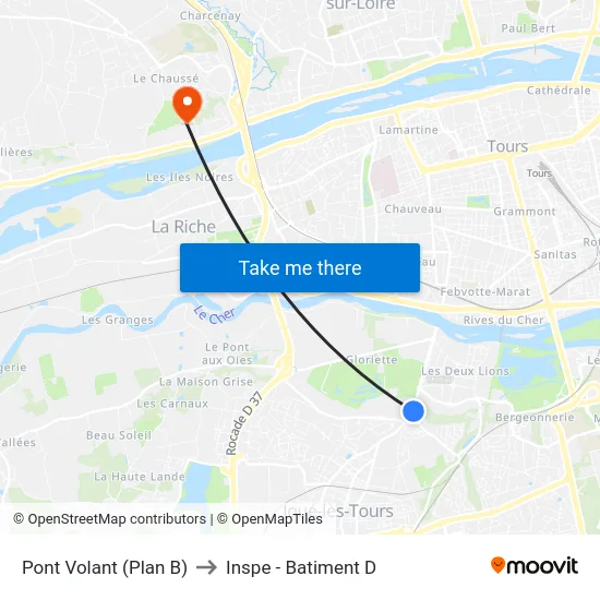 Pont Volant (Plan B) to Inspe - Batiment D map