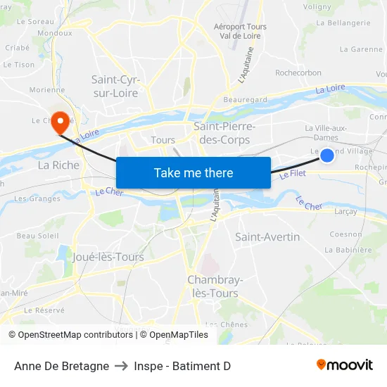 Anne De Bretagne to Inspe - Batiment D map