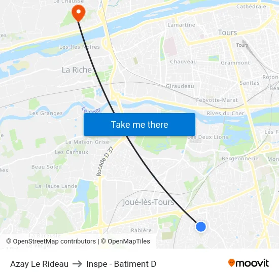 Azay Le Rideau to Inspe - Batiment D map