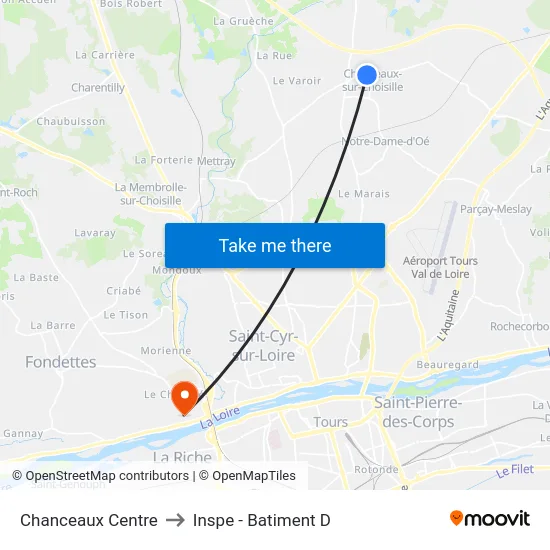 Chanceaux Centre to Inspe - Batiment D map