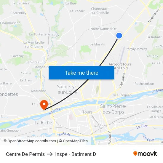 Centre De Permis to Inspe - Batiment D map