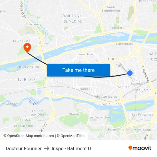 Docteur Fournier to Inspe - Batiment D map