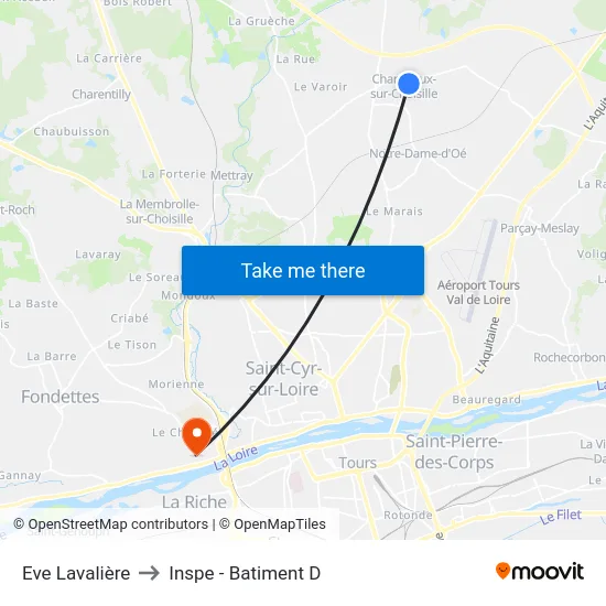 Eve Lavalière to Inspe - Batiment D map