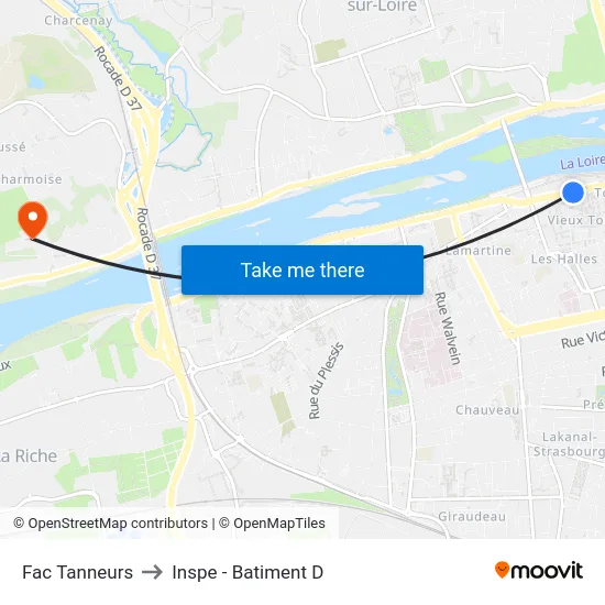 Fac Tanneurs to Inspe - Batiment D map