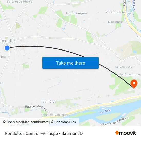 Fondettes Centre to Inspe - Batiment D map