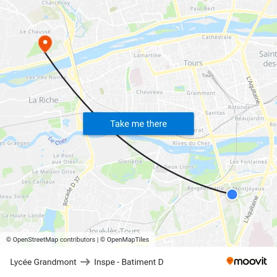 Lycée Grandmont to Inspe - Batiment D map