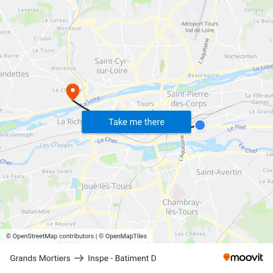 Grands Mortiers to Inspe - Batiment D map