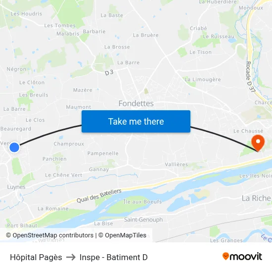 Hôpital Pagès to Inspe - Batiment D map