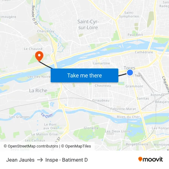 Jean Jaurès to Inspe - Batiment D map