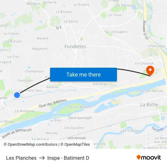 Les Planches to Inspe - Batiment D map