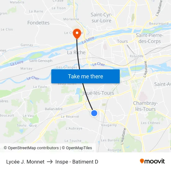 Lycée J. Monnet to Inspe - Batiment D map