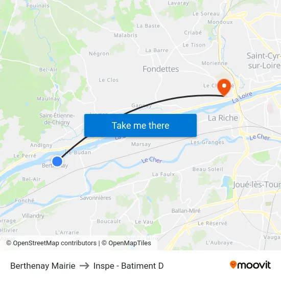 Berthenay Mairie to Inspe - Batiment D map