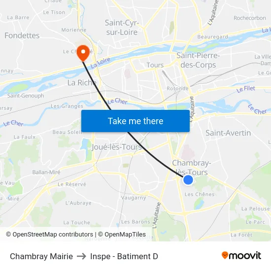 Chambray Mairie to Inspe - Batiment D map