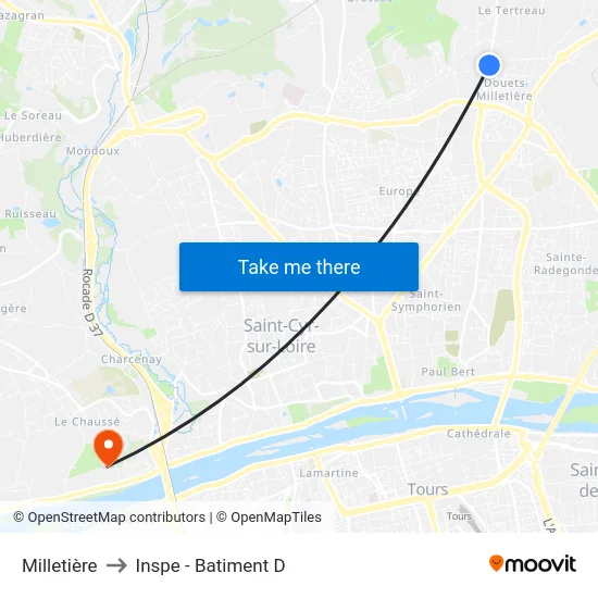 Milletière to Inspe - Batiment D map