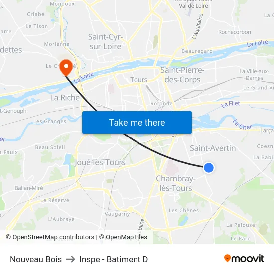 Nouveau Bois to Inspe - Batiment D map