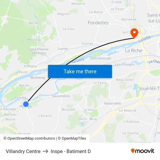 Villandry Centre to Inspe - Batiment D map