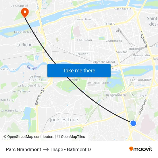 Parc Grandmont to Inspe - Batiment D map