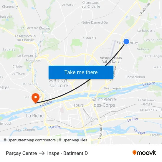 Parçay Centre to Inspe - Batiment D map