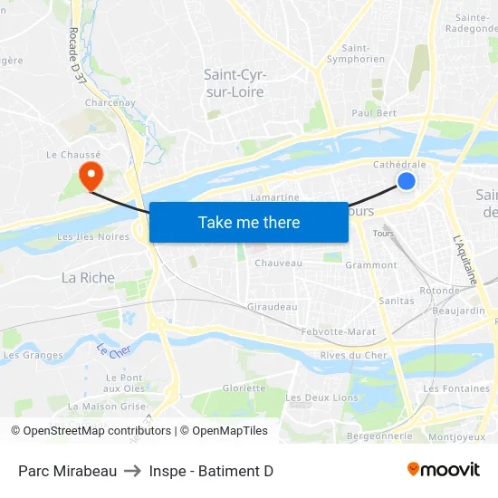 Parc Mirabeau to Inspe - Batiment D map