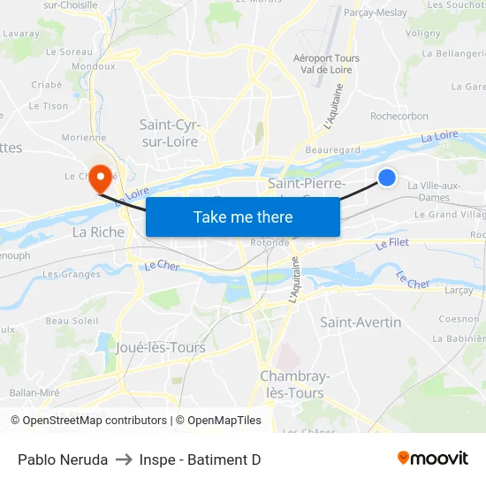 Pablo Neruda to Inspe - Batiment D map