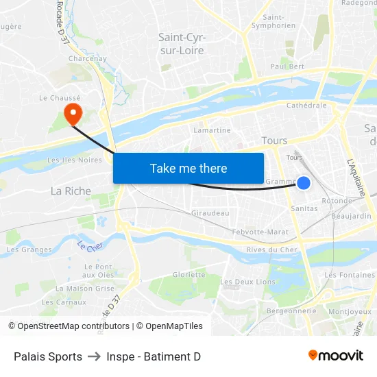 Palais Sports to Inspe - Batiment D map