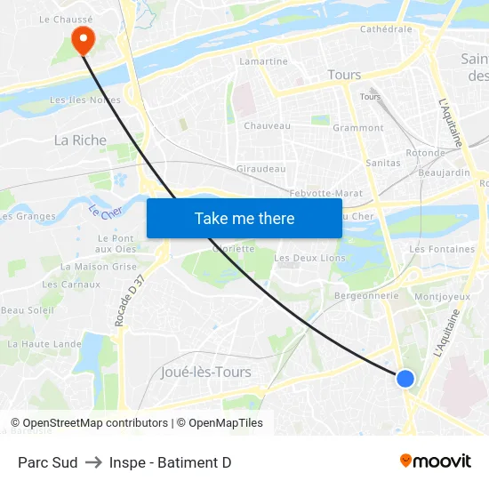 Parc Sud to Inspe - Batiment D map