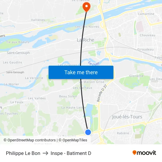 Philippe Le Bon to Inspe - Batiment D map