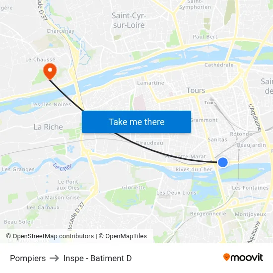 Pompiers to Inspe - Batiment D map