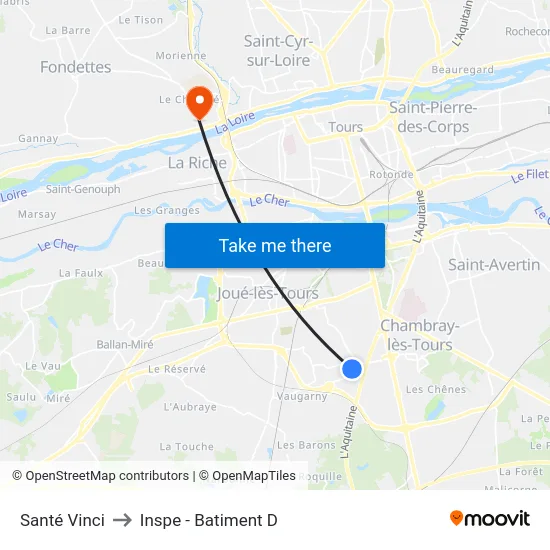 Santé Vinci to Inspe - Batiment D map