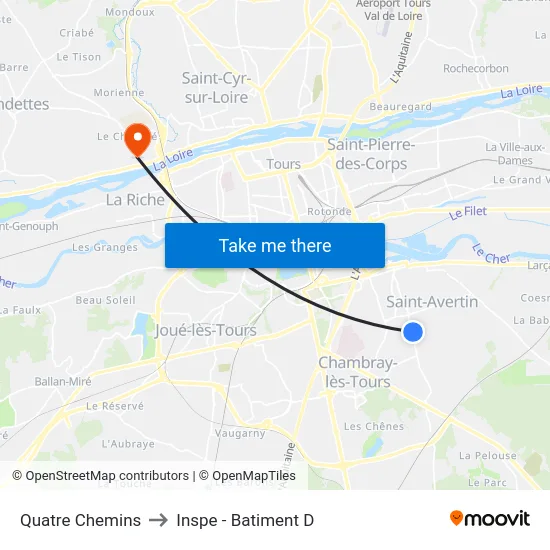 Quatre Chemins to Inspe - Batiment D map