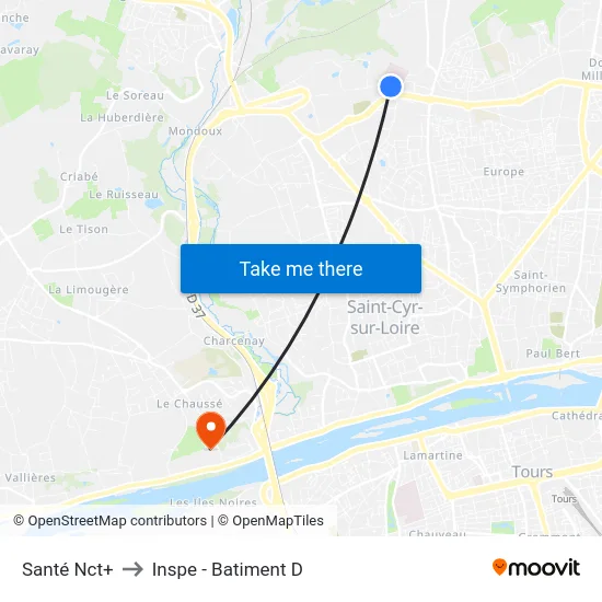 Santé Nct+ to Inspe - Batiment D map