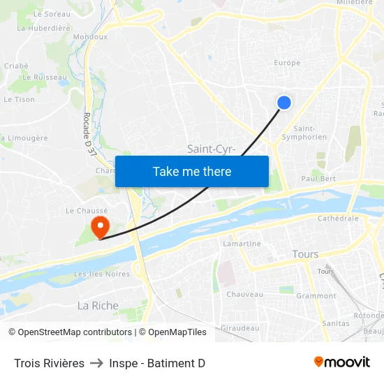 Trois Rivières to Inspe - Batiment D map